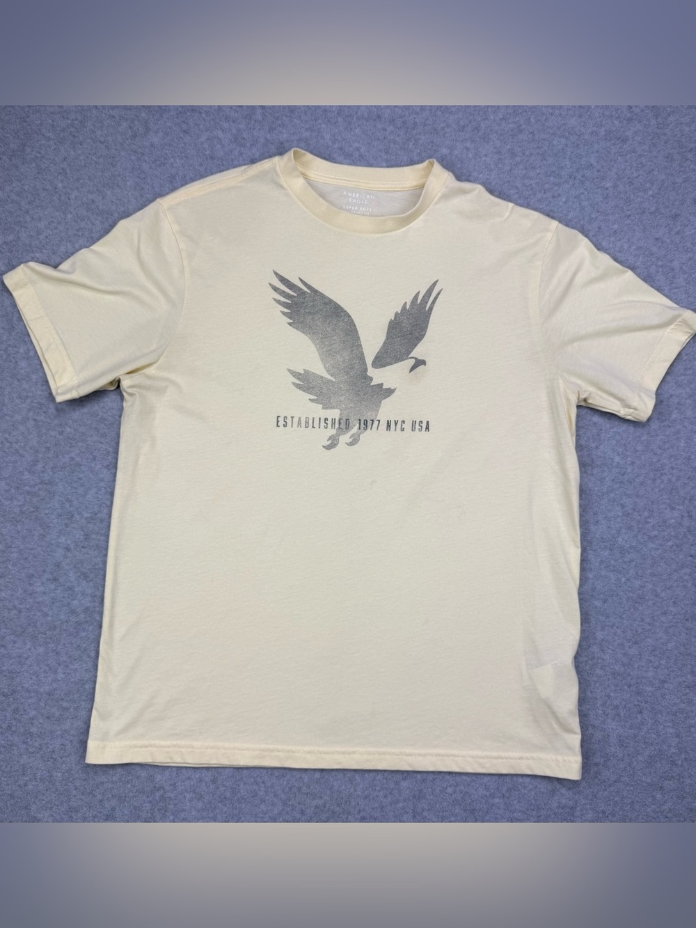 American Eagle Men’s Medium Super Soft Eagle Graphic T-Shirt Cream Yellow